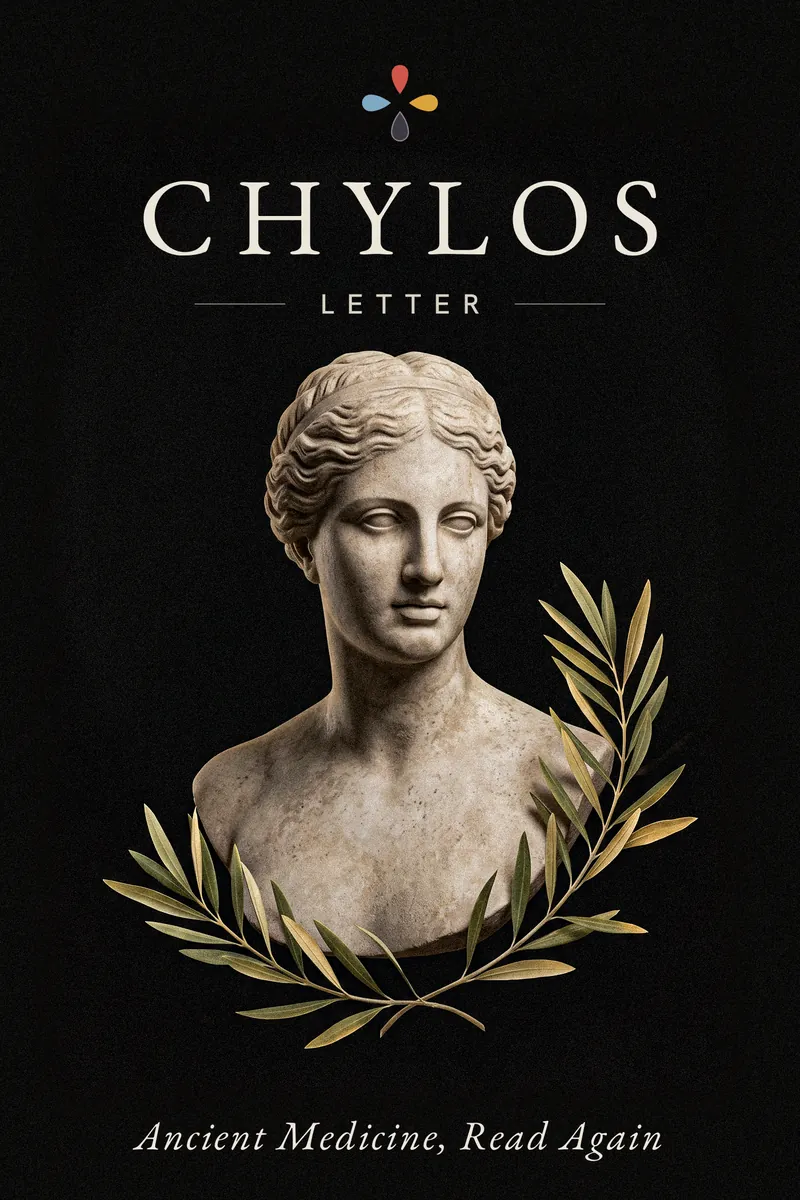 The Chylos Letter: a classical marble bust framed by an olive branch